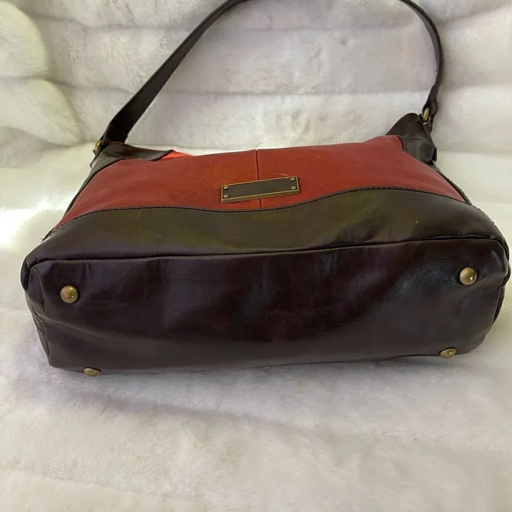 Tignanello  leather Rustic red & Brown shoulder bag with antique tone hardwares